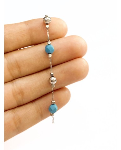 Doğal Kırık Taşlı Kuyumcu Zinciri Mavi Altın Top Ara Boncuklu 3mm - 1m