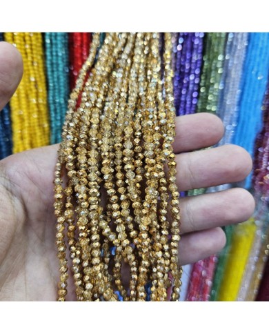 4mm İpe Dizili Kristal Boncuk Metalik Kaplama Altın - 10 Dizi
