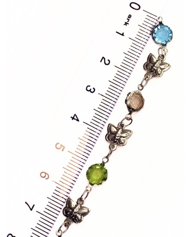 Cam Taşlı Kuyumcu Zinciri Gümüş Renkli Taş Kelebekli 4mm - 1m