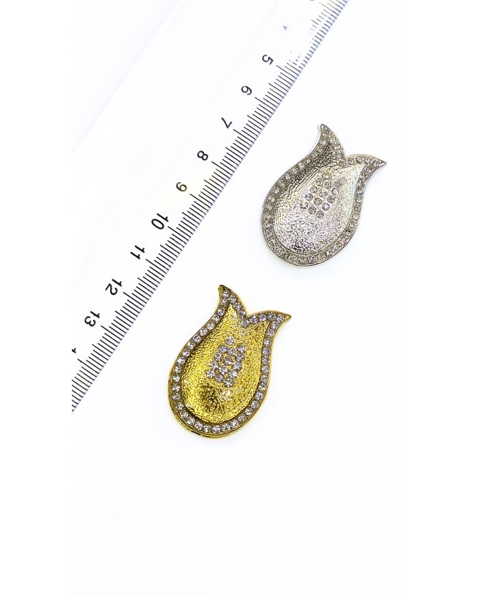 Zamak Lale Model Zirkon Taşlı Tesbih İmamesi Gümüş Renk - 24x35mm