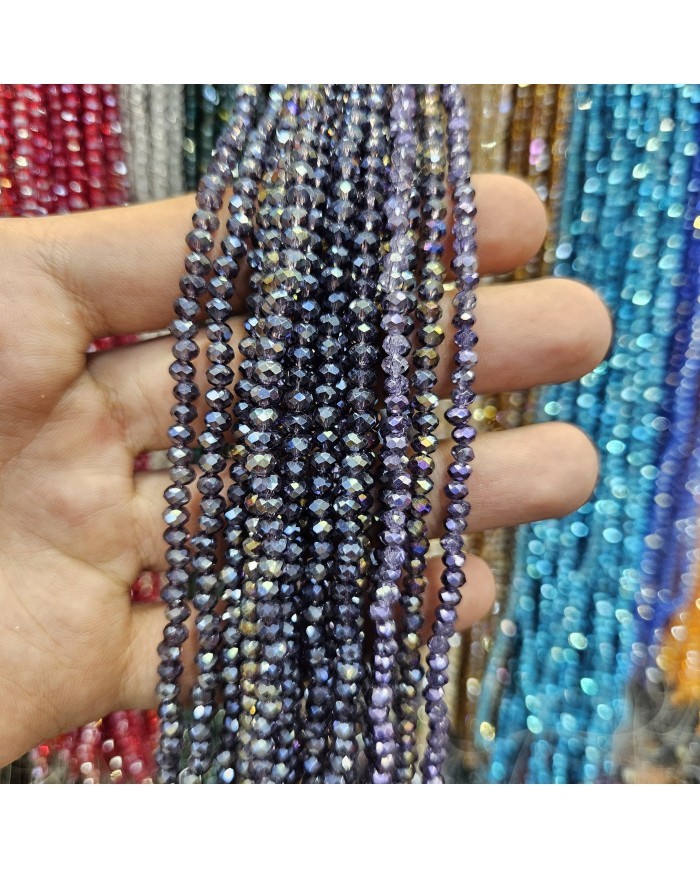 4mm İpe Dizili Kristal Boncuk Metalik Kaplama Koyu Mor - 10 Dizi