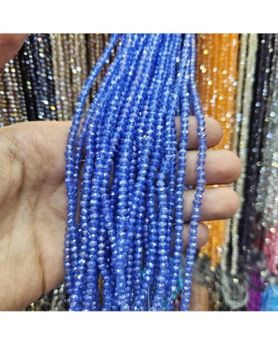 4mm İpe Dizili Kristal Boncuk Şeffaf Janjanlı Saks Mavi - 10 Dizi