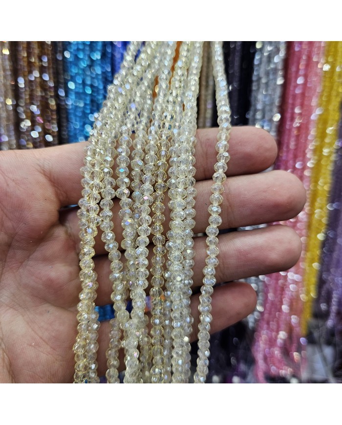 4mm İpe Dizili Kristal Boncuk Janjanlı Krem - 10 Dizi