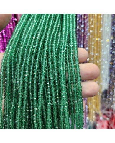 4mm İpe Dizili Kristal Boncuk Şeffaf Janjanlı Yeşil - 10 Dizi