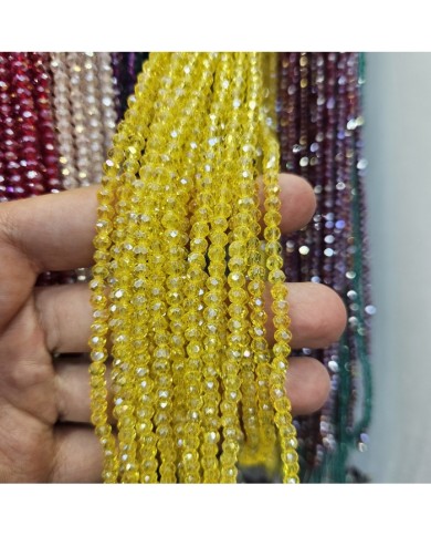 4mm İpe Dizili Kristal Boncuk Şeffaf Janjanlı Sarı - 10 Dizi