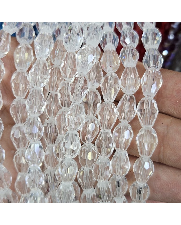 8mm İpe Dizili Damla Kristal Boncuk Şeffaf Janjanlı - 1 Dizi