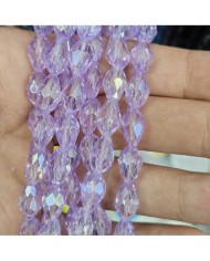8mm İpe Dizili Damla Kristal Boncuk Şeffaf Açık Mor - 1 Dizi