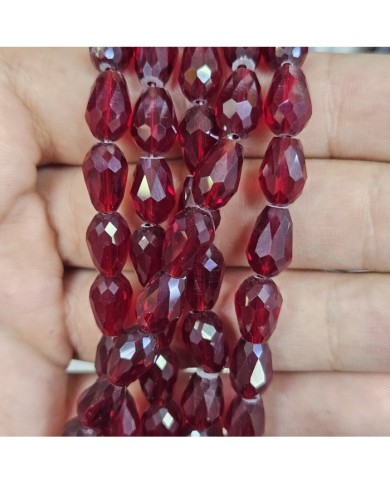 8mm İpe Dizili Damla Kristal Boncuk Janjanlı Koyu Kırmızı - 1 Dizi