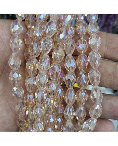 8mm İpe Dizili Damla Kristal Boncuk Şeffaf Janjanlı Rose - 1 Dizi