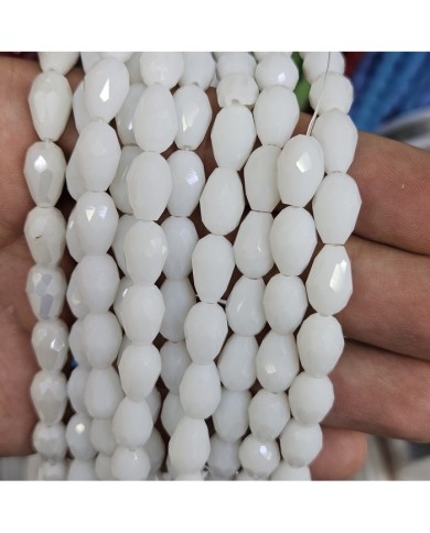 8mm İpe Dizili Damla Kristal Boncuk Mat Beyaz - 1 Dizi