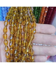 8mm İpe Dizili Damla Kristal Boncuk Şeffaf Janjanlı Sarı - 1 Dizi