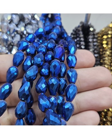 8mm İpe Dizili Damla Kristal Boncuk Metalik Kaplama Lacivert - 1 Dizi