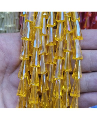 8x16mm İpe Dizili Deve Tabanı Huni Kristal Boncuk Şeffaf Fuşya - 1 Dizi