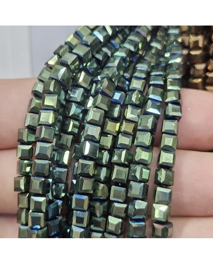 6mm İpe Dizili Küp Kristal Boncuk Şeffaf Turuncu Bal - 1 Dizi