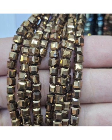 6mm İpe Dizili Küp Kristal Boncuk Metalik Kaplama Bukalemun - 1 Dizi