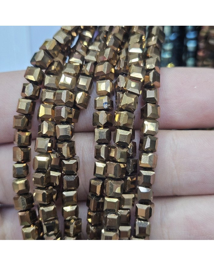 6mm İpe Dizili Küp Kristal Boncuk Metalik Kaplama Bukalemun - 1 Dizi