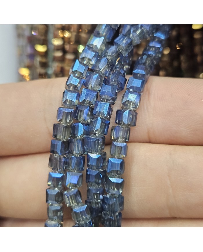 6mm İpe Dizili Küp Kristal Boncuk Metalik Kaplama Gri - 1 Dizi