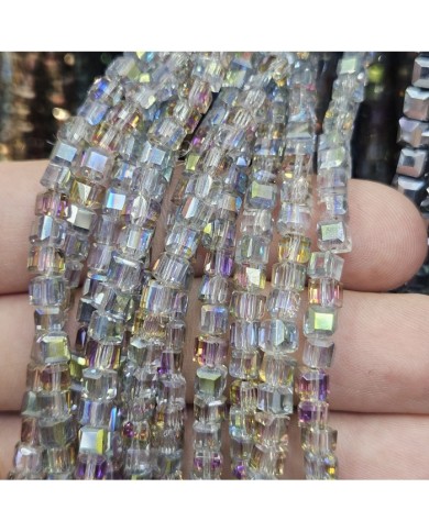 6mm İpe Dizili Küp Kristal Boncuk Metalik Kaplama Koyu Yeşil Mavi - 1 Dizi