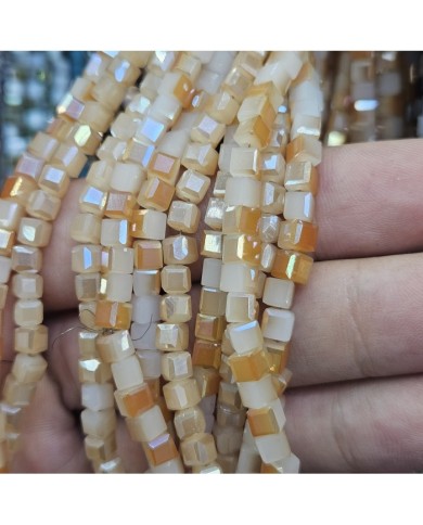 6mm İpe Dizili Küp Kristal Boncuk Metalik Kaplama Kahverengi Gold - 1 Dizi