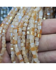 6mm İpe Dizili Küp Kristal Boncuk Metalik Kaplama Kahverengi Gold - 1 Dizi