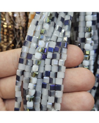 6mm İpe Dizili Küp Kristal Boncuk Metalik Kaplama Mor - 1 Dizi