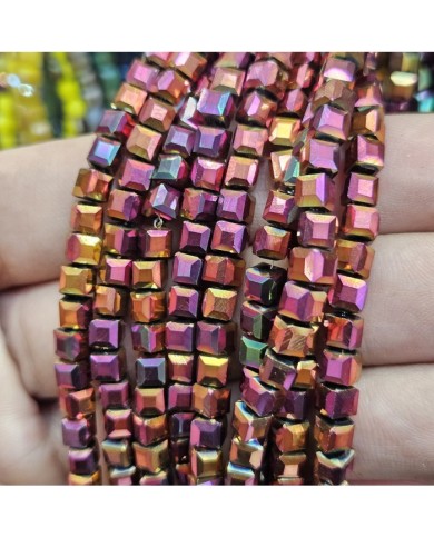 6mm İpe Dizili Küp Kristal Boncuk Metalik Kaplama Canlı Mavi - 1 Dizi