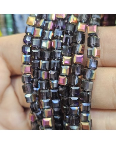 6mm İpe Dizili Küp Kristal Boncuk Metalik Kaplama Gold - 1 Dizi