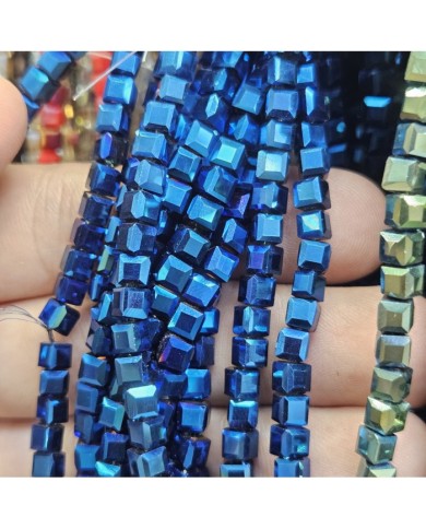 6mm İpe Dizili Küp Kristal Boncuk Metalik Kaplama Antrasit - 1 Dizi