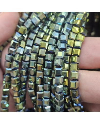 6mm İpe Dizili Küp Kristal Boncuk Metalik Kaplama Koyu Gri - 1 Dizi