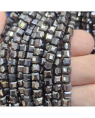 6mm İpe Dizili Küp Kristal Boncuk Mat Neon Sarı - 1 Dizi