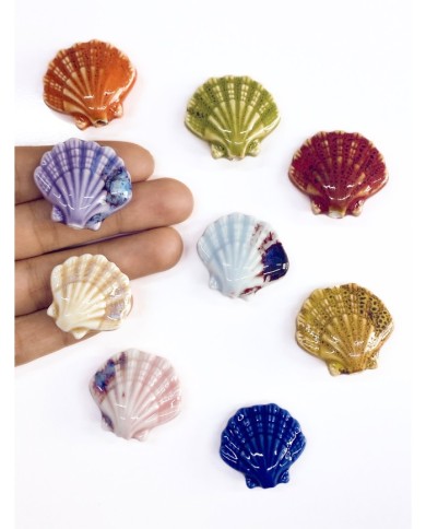 Seramik Boncuk Mavi Çift Taraflı İstiridye 26mm