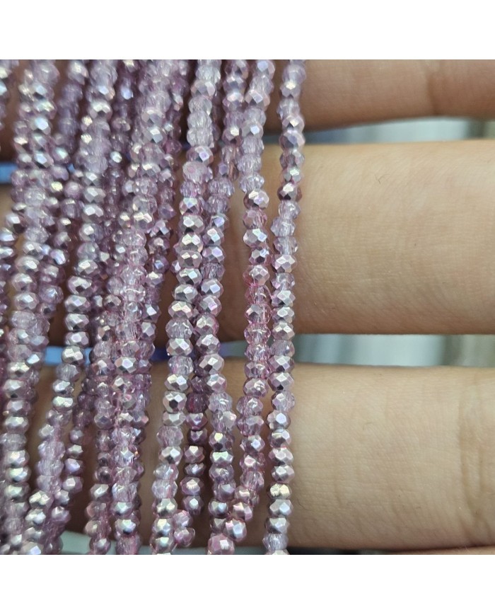 1mm İpe Dizili Kristal Boncuk Metalik Kaplama Aynalı Gri Mor - 10 Dizi