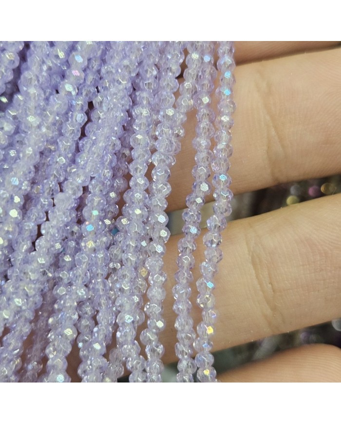 1mm İpe Dizili Kristal Boncuk Şeffaf Janjanlı Açık Mor - 10 Dizi