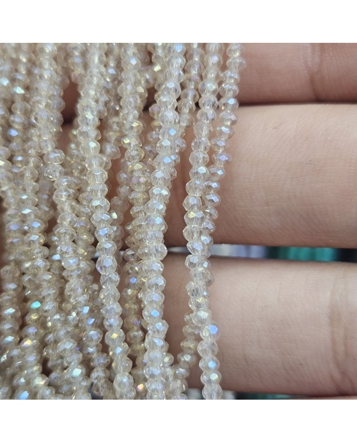 1mm İpe Dizili Kristal Boncuk Şeffaf Janjanlı Krem - 10 Dizi