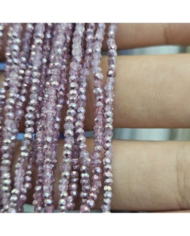 2mm İpe Dizili Kristal Boncuk Metalik Kaplama Aynalı Pembe - 10 Dizi