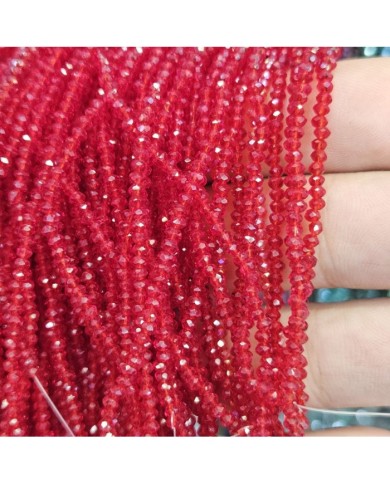 2mm İpe Dizili Kristal Boncuk Şeffaf Kırmızı Nar Çiçeği - 10 Dizi