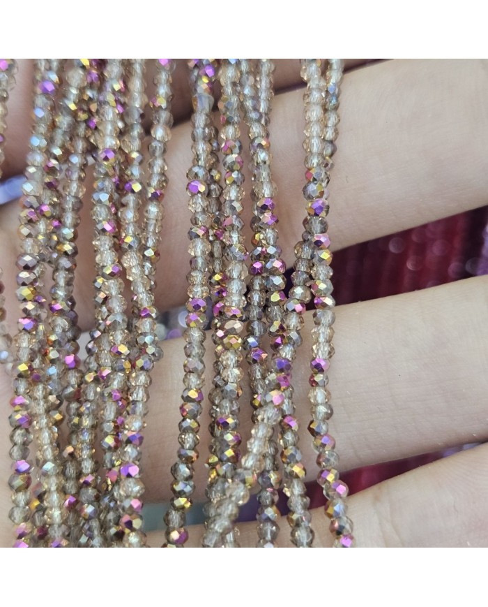 2mm İpe Dizili Kristal Boncuk Metalik Kaplama Janjanlı Şampanya Mor Altın - 10 Dizi