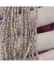2mm İpe Dizili Kristal Boncuk Metalik Kaplama Janjanlı Şampanya Mor Altın - 10 Dizi