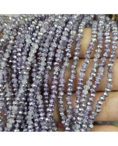 3mm İpe Dizili Kristal Boncuk Metalik Kaplama Aynalı Buzlu Mor - 10 Dizi