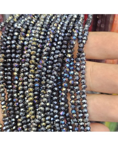 3mm İpe Dizili Kristal Boncuk Metalik Kaplama Siyah - 10 Dizi