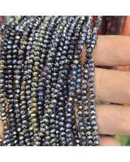 3mm İpe Dizili Kristal Boncuk Metalik Kaplama Siyah - 10 Dizi