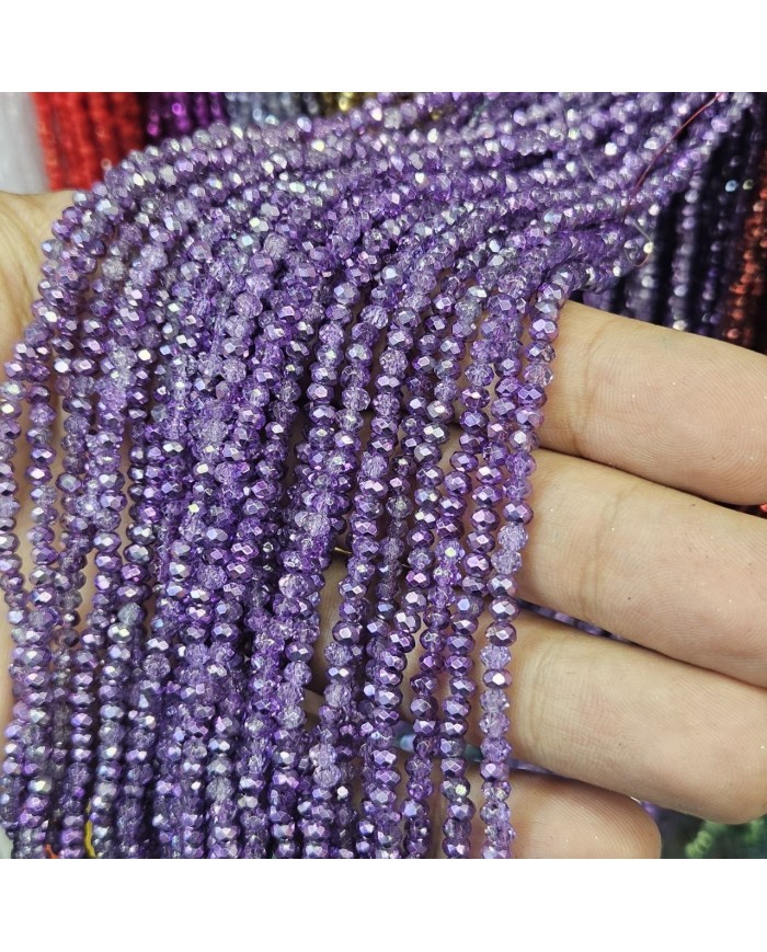 3mm İpe Dizili Kristal Boncuk Metalik Kaplama Aynalı Mor - 10 Dizi