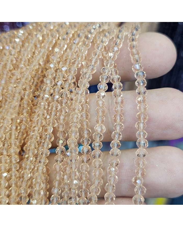 3mm İpe Dizili Kristal Boncuk Şeffaf Şeftali Tonu - 10 Dizi