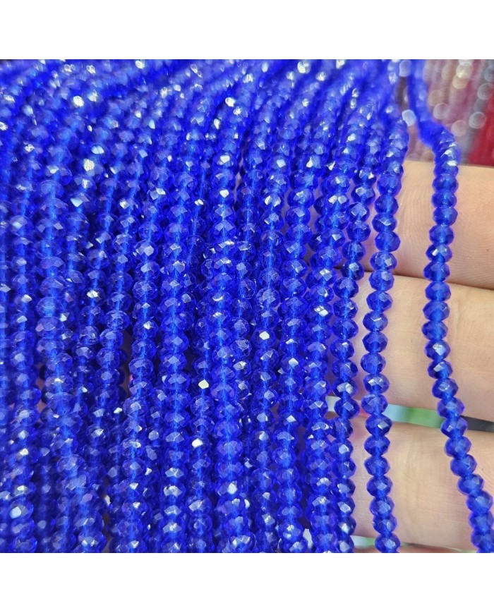 3mm İpe Dizili Kristal Boncuk Şeffaf Parlak Kobalt Mavi - 10 Dizi