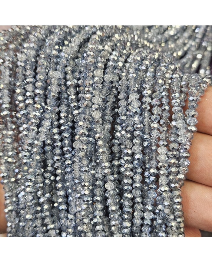 3mm İpe Dizili Kristal Boncuk Metalik Kaplama Parlak Füme - 10 Dizi