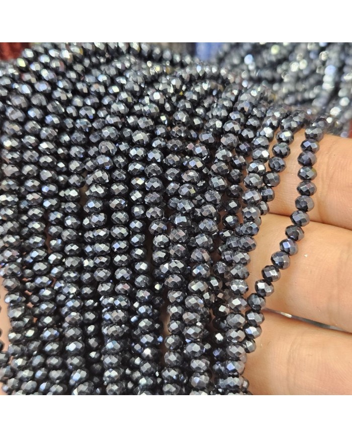 3mm İpe Dizili Kristal Boncuk Mat Parlak Siyah - 10 Dizi