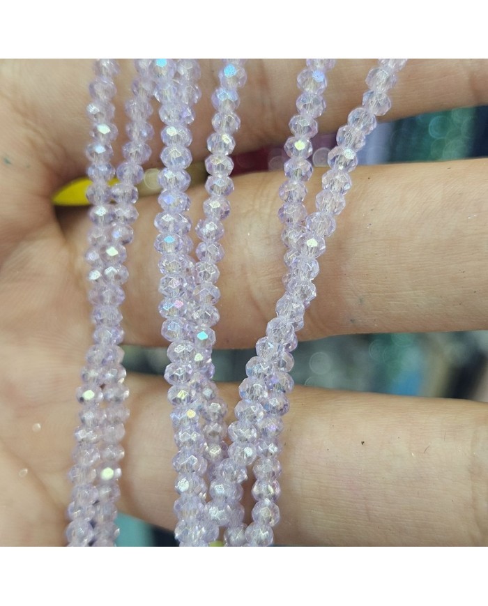 3mm İpe Dizili Kristal Boncuk Şeffaf Janjanlı Açık Lila - 10 Dizi