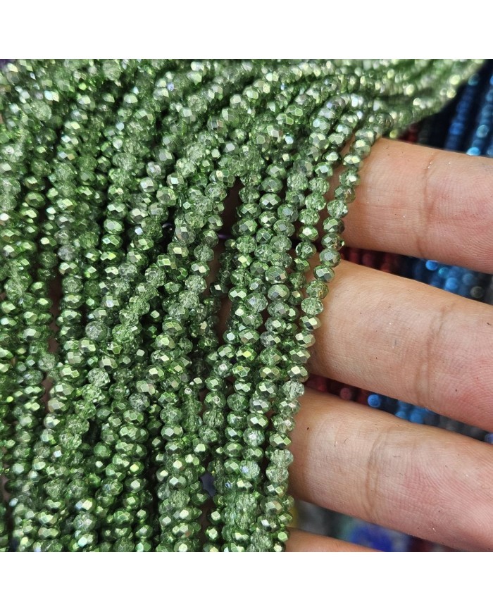 3mm İpe Dizili Kristal Boncuk Metalik Kaplama Parlak Yeşil - 10 Dizi
