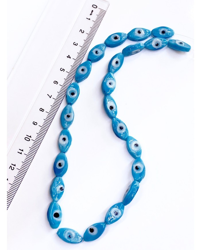 İpe Dizili Seramik Boncuk Mavi Badem Göz 14mm - 1 Dizi