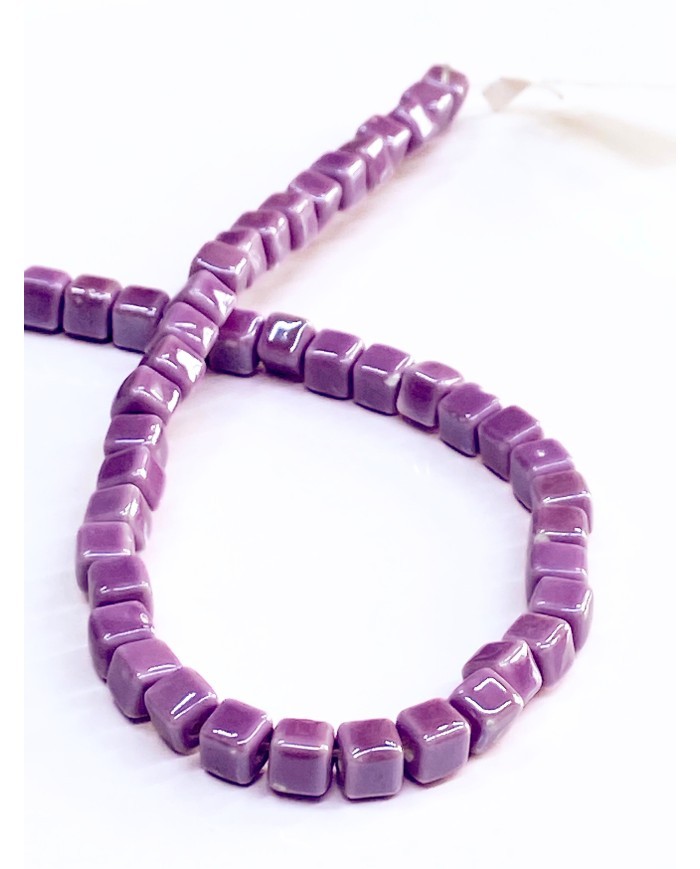 İpe Dizili Seramik Boncuk Mor Küp 5mm - 1 Dizi